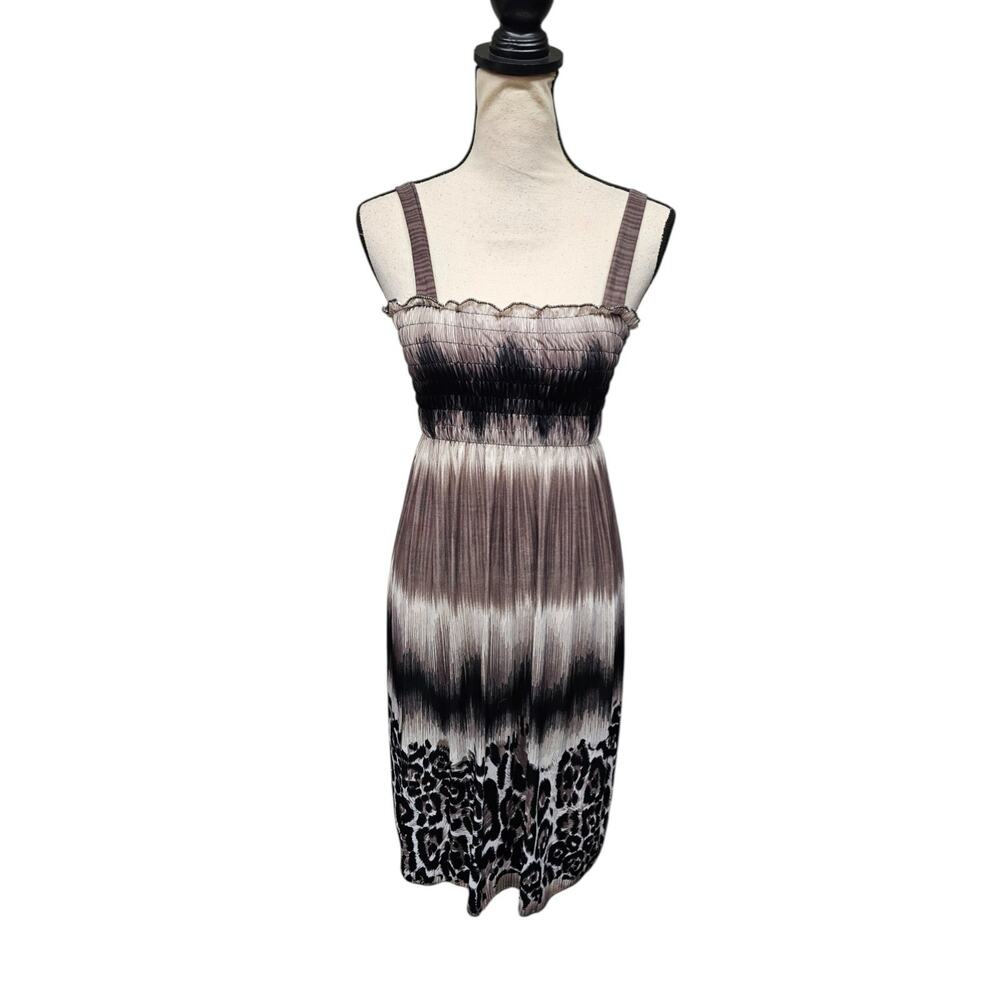 Womens Tie dye Cheetah Print Dress Size M Smocked Sundress Midi Whimsigoth